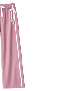 Custom Women Wide Leg Sweatpants Pink Side Stripe High Waist Loose Fit Casual Track Pants <b>Elastic</b> Drawstring Lounge Wear OEM - Product Image 4