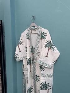 Kimono de Algodón con Estampado de Palmeras Estilo Boho, Kaftán para Festivales, Elegante Bata Informal - Product Image 4