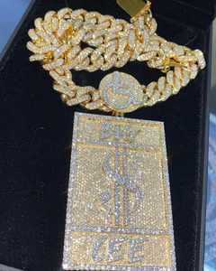 Colgante de Lujo con Medallón de Dólar Grande Cee Iced Out, Moissanita VVS, Cadena Cubana de Oro, Joyería Hip Hop, Ícono - Product Image 3