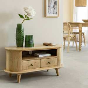 Meuble TV rond compact Vandana Cresta Merino en bois de manguier - Product Image 1