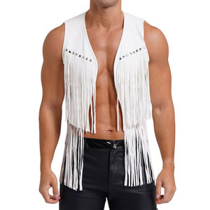 <b>Men</b> <b>White</b> Genuine Leather Woolen Casual Winter Vest Motorbike Biker <b>Waistcoat</b> Sleeveless Custom Logo OEM Service - Product Image 1