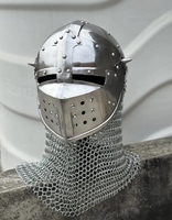 Casco de Caballero Medieval Bascinet de Acero Calibre 18 con Avental de Malla, Armadura de Guerrero Nórdico Usable para Halloween y Cosplay de Pascua