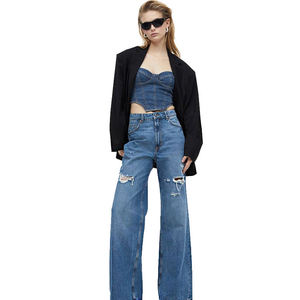 Pantalones vaqueros de mezclilla elásticos de cintura alta transpirables para mujer al por mayor, pantalones ajustados, pantalones lápiz, pantalones holgados para mujer - Product Image 4