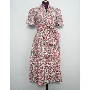 Vestido Midi Vintage para Mujer, Corte en A, Cuello en V, Manga Corta, 100% Algodón, Tejido de Punto, Estampado Floral, Transpirable, Cómodo, para Oficina, Verano - Product Image 3