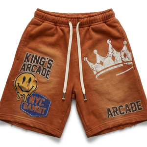 Conjunto de Sudadera con Capucha y Pantalones Cortos Unisex Personalizado, Estilo Vintage Desgastado, con Apliques y Parches, Diseño Gráfico Urbano, Fabricante OEM ODM, Marca Privada, B2B - Product Image 4