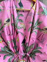Robe Kaftan en Coton Imprimé Floral Rose pour Femme, Coupe Droite, Style Bohème, Idéale pour la Plage et les Vacances d'Été