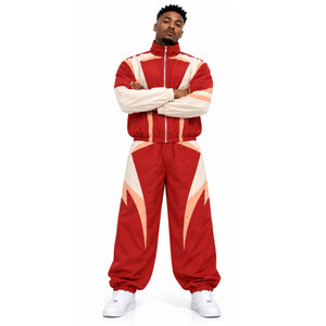 Conjunto Deportivo Unisex de Dos Piezas con Bloques de Color Rojo, Chaqueta Deportiva Transpirable con Cuello Alto y Manga Larga para Primavera - Product Image 2