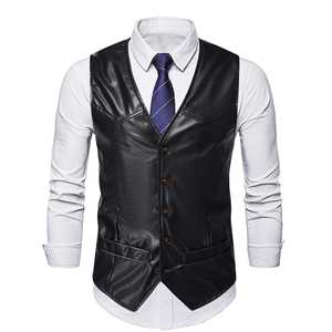 Men Vest Black Biker Motorcycle Hip Hop Waistcoat Male Faux Leather <b>Punk</b> Solid Black Spring Sleeveless Leather - Product Image 6