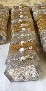 Bolso de mano de noche para mujer con patrón cuadrado de latón MOP, tachuelas de piedra, cierre magnético, forro de poliéster, correa de cadena hecha a mano, a la moda - Product Image 4