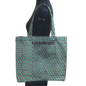 Main Bloc Imprimé À La Main Coton Carré Shopping Fourre-Tout Femmes Sac Fourre-Tout À La Main Bloc Imprimer Épaule Imprimé Sac - Product Image 1