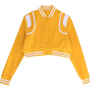 Chaqueta Varsity Gris Blanca para Mujer, Manga Larga, Color en Contraste, Corte Corto, Cuello Camisero, Cierre de Botón, Ropa de Abrigo para Otoño - Product Image 2