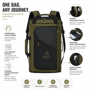 Bolsa de Viaje Convertible Personalizada Verde Oliva y Negra, Resistente al Agua, con Múltiples Bolsillos, para Fin de Semana o Deportes - Product Image 1