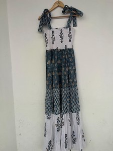 Summer Casual Maxi Ruffled Belt Cotton Pullover for Women Made in India Strapless neckline with Hook Eye Closure - Product Image 2