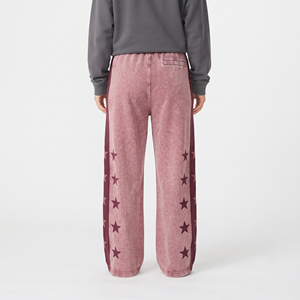 Pantalones de chándal de algodón para mujer, extragrandes, con estampado de estrellas, lavado ácido, rayas laterales, pierna ancha, estilo jogger, personalizados, holgados, informales, streetwear - Product Image 5