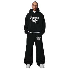 Ensemble de survêtement homme grande taille en coton épais 100% pour l'hiver, personnalisé, pour la gym, jogging, deux pièces, coupe droite - Product Image 1