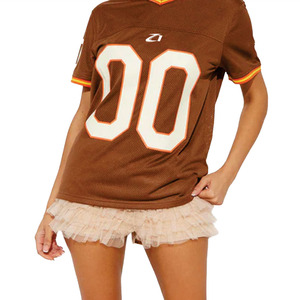 เสื้อเจอร์ซีย์อเมริกันฟุตบอลสไตล์เรโทรสีน้ำตาลตาข่ายสำหรับผู้หญิง ขายส่ง เสื้อกีฬาแขนสั้นทรงโอเวอร์ไซส์ ผ้าโพลีเอสเตอร์ ชุดกีฬาแบบสั่งทำ - Product Image 6