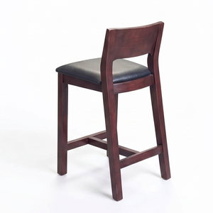 Solid Teak Wood <b>Bar</b> <b>Stool</b> Black Leather Upholstered Seat High Chair For Restaurant Cafe Kitchen Luxury Commercial Furniture - Product Image 4