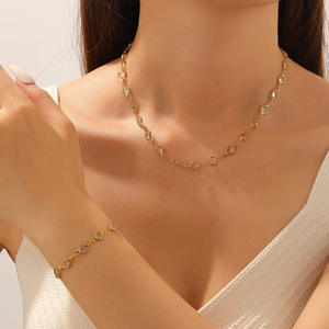 Luxury 18K <b>Gold</b> Plated Multicolor Stone Necklace and <b>Bracelet</b> Jewelry Set for Women Party Wedding Gift - Product Image 1
