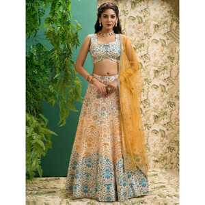 ผ้าไหมพิมพ์ลายสีขาวนวลที่น่าทึ่งสำหรับงานแต่งงาน lehenga choli กับ dupatta - Product Image 2