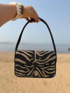 Bolso de hombro bohemio de algodón bordado con cuentas para mujer, con cierre magnético, para viajes diarios de verano, negro dorado, ecológico - Product Image 1