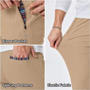 2025 <b>Men's</b> Gym <b>Joggers</b> Zipper Pockets Athletic Training Sweat Pants Drawstring Stretch Elastic Waist <b>3XL</b> Khaki for Gymnastics - Product Image 4