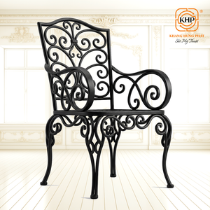 Chaise de jardin classique vintage en fer forgé, forgée à la main, revêtement poudré, motif floral, écologique, mobilier de patio extérieur KHP - Product Image 2