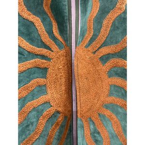 Emerald <b>Velvet</b> Mandarin Collar <b>Jacket</b> With Hand Embroidered Sun Design Full Sleeve Autumn Wear - Product Image 4