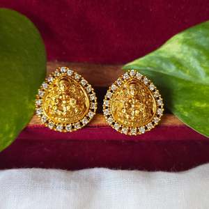 AD Lakshmi 24K Gold Plated Onyx & Zircon Number Stud Earrings in Stainless Steel - Product Image 1