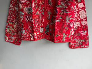 Veste en coton brodée rouge bohème, col en V, manches trois quarts, fermeture boutonnée, motif floral, vêtement d'extérieur décontracté, cadeau pour elle - Product Image 3