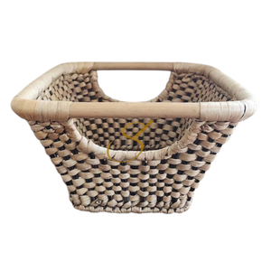Vintage Asian Tapered <b>Rectangular</b> Water Hyacinth and Rattan Hand Woven Strorage <b>Basket</b> - Product Image 2