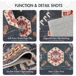 Set di 4 Tappeti da Cucina Boho, Runner e Tappetini Floreali Antiscivolo, Tappeto Imbottito Lavabile Stile Fattoria - Product Image 3