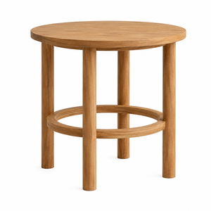 Mesa de Comedor Redonda de Madera de Teca Sólida con Anillo de Soporte Circular Suspendido |   Juego de Comedor Moderno Escandinavo Ideal para Apartamentos - Product Image 1