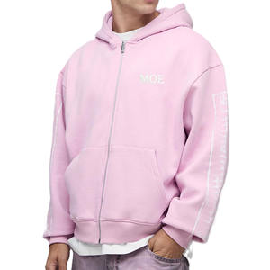 Sudadera con capucha de algodón polar para hombre, corte oversize, con letras aplicadas en la espalda, estilo urbano, fabricación OEM, venta al por mayor, marca privada, rosa - Product Image 1