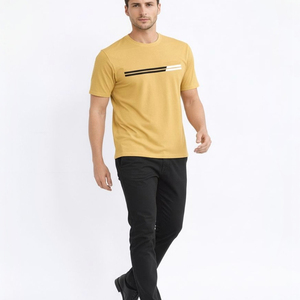 เสื้อยืดคอกลมแขนยาวทรงโอเวอร์ไซส์ผ้าฝ้ายถัก 100% สีเหลือง พิมพ์โลโก้ตามสั่งสำหรับผู้ชาย สไตล์สตรีทแวร์พรีเมียมลำลอง - Product Image 3