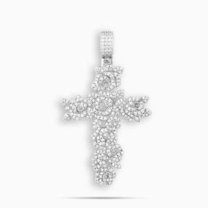 Collar con Colgante de Cruz de Rosa con Incrustaciones de Diamantes de Lujo |   Colgante de Cruz Floral |   Cadena de Oro Blanco Estilo Hip Hop para Tenis - Product Image 1