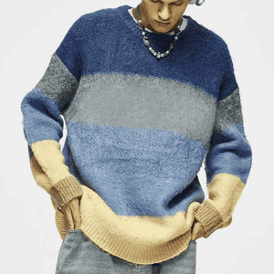 Pull en tricot à rayures personnalisé pour homme, col rond décontracté, pull d'hiver - Product Image 4