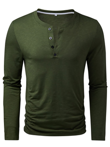 Men's Comfortable And Soft Open-Barrel Button Small Stand-<b>Up</b> Collar Slim-Fit Long-Sleeved T-Shirt Suitable to Daily Work Outdoor - Product Image 4
