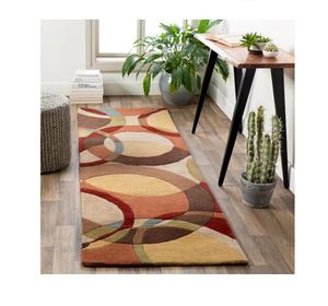 Tapis en laine tufté à la main avec motif circulaire abstrait, design géométrique multicolore, tapis à poils épais pour la décoration du salon - Product Image 1