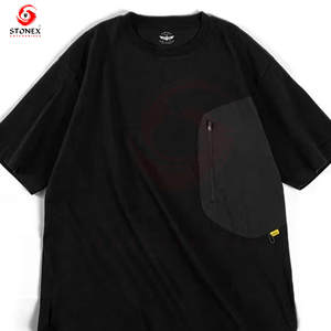 Camiseta de hombre con bolsillo, personalizada, de algodón 100% de alto gramaje, estilo primavera 3D para bordado de logotipo, ajuste desgastado, estilo urbano. - Product Image 6