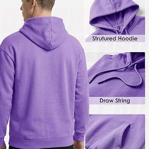 Sweat-shirts à capuche unisexes style simple et épuré, en molleton mi-lourd, coton et polyester, avec poche kangourou - Product Image 3