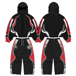 ชุดเซ็ตฮู้ดดี้แบบไร้รอยต่อ ผลิตตามสั่งสำหรับทุกเพศ ผลิตจากโพลีเอสเตอร์/คอตตอน ถักทอแบบ Colorblock แรงบันดาลใจจากชุดแข่งรถฤดูหนาว - Product Image 2