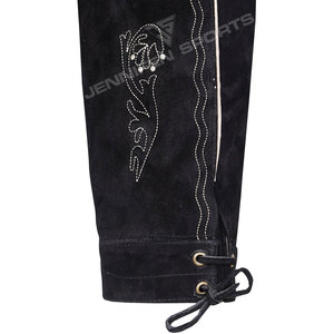 Lederhosen bavaroises pour hommes en cuir suédé de vache, longueur genou, avec bretelles, motif uni, costume allemand - Product Image 4