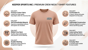 T-shirt à manches courtes col rond Keeper Sports Inc 100% coton Coupe classique Logo avant Respirant Séchage rapide Tissu jersey - Product Image 3