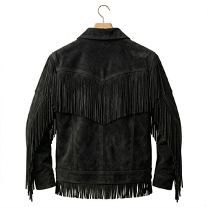 Wholesale Custom OEM Men's Vintage <b>Suede</b> Genuine Leather Tassel <b>Jacket</b> Classic Western Fringe Coat for Autumn - Product Image 2