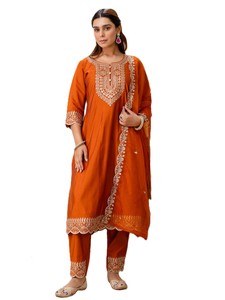 Conjuntos de Kurta Tradicionales Étnicos Cortos para Mujer, Bordados con Lentejuelas, Trajes de 3 Piezas, Estilo Casual y Cómodo - Product Image 2