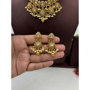 Indian Ethnic Diya <b>Antique</b> <b>Gold</b> Brass Choker Necklace Set for Women Hinduism - Product Image 5