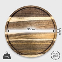 Plateau de service rond en bois d'acacia de 30 cm, plateau en bois à grain naturel pour restaurant, style Wabi-sabi, assiette pour sushis et décoration