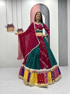 Ensemble Lehenga Choli brodé pour femme, longueur ras du sol, avec dupatta en résille, tenue traditionnelle indienne et pakistanaise pour mariage et soirée, séchage rapide - Product Image 3