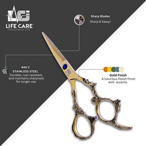 กรรไกรตัดผมและซอยผมสีทอง รุ่นมืออาชีพ ด้ามจับลายมังกร ชุดกรรไกรตัดผมสำหรับช่างทำผม ผลิตโดย Life Care Instruments - Product Image 6