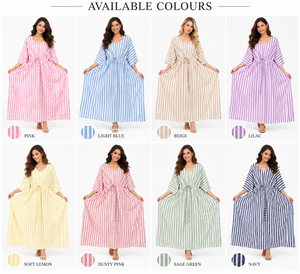 Pink White Floral Bohemian V-neck Caftan <b>Dress</b> for Women Loose Fit Long Maxi Tie Waist Breathable for All Seasons Resort Wear - Product Image 2